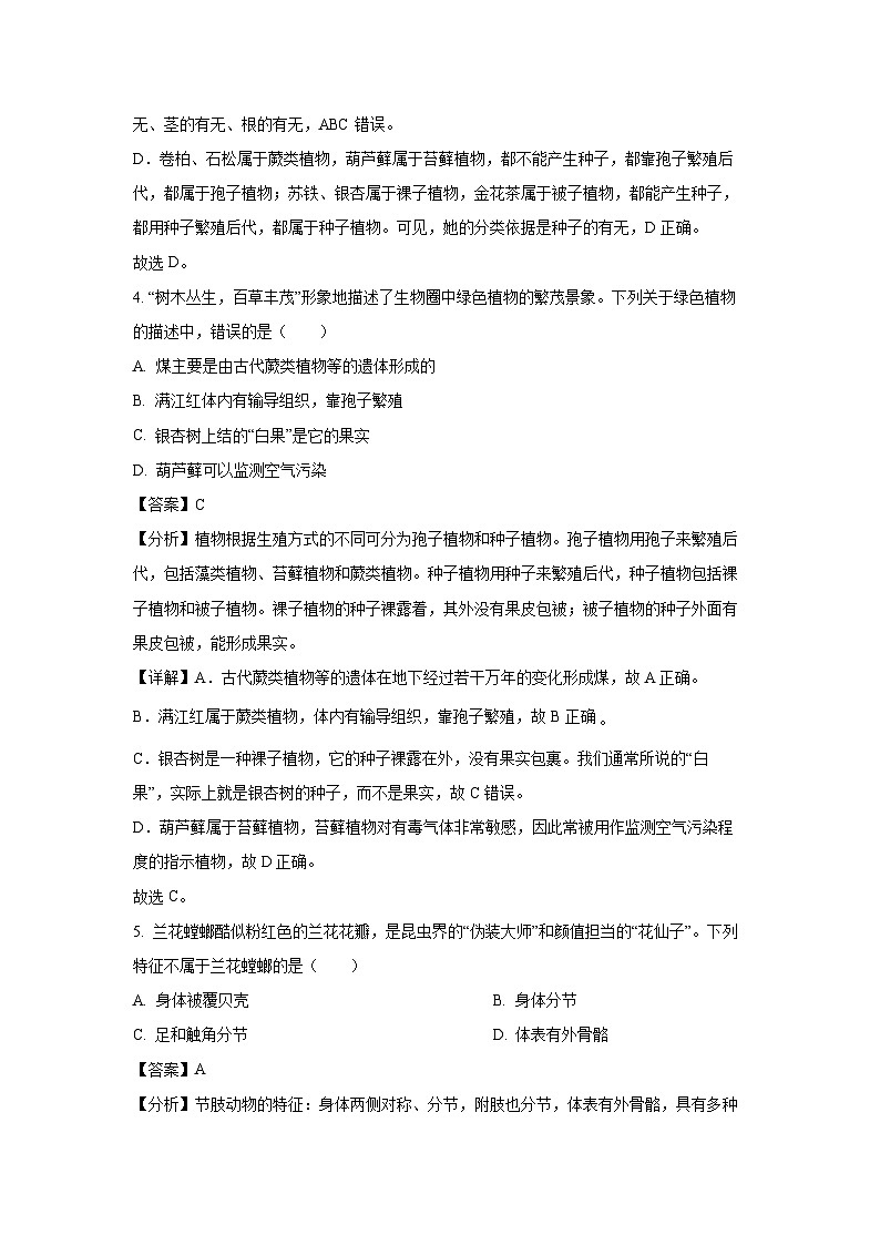 云南省大理州2024-2025学年八年级上学期期末生物试卷(解析版)第3页