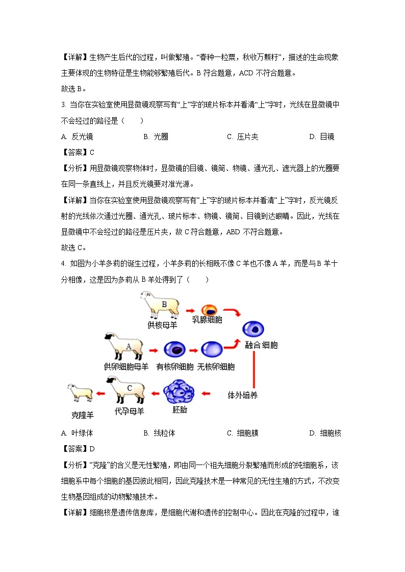 辽宁省锦州市2024-2025学年七年级上学期期末生物试卷(解析版)第2页