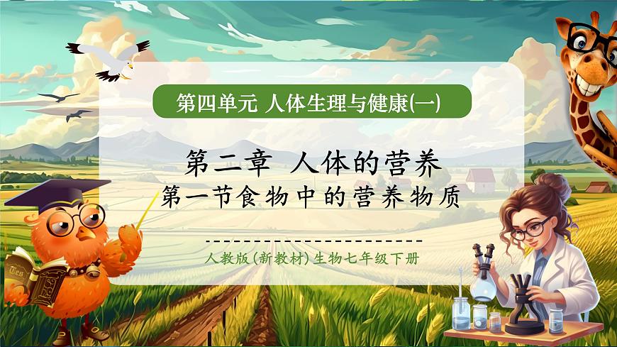 【大單元教學(xué)】人教版（新教材）生物七下 4.2.1食物中的營(yíng)養(yǎng)物質(zhì) 課件(共26張PPT)+視頻素材第1頁(yè)