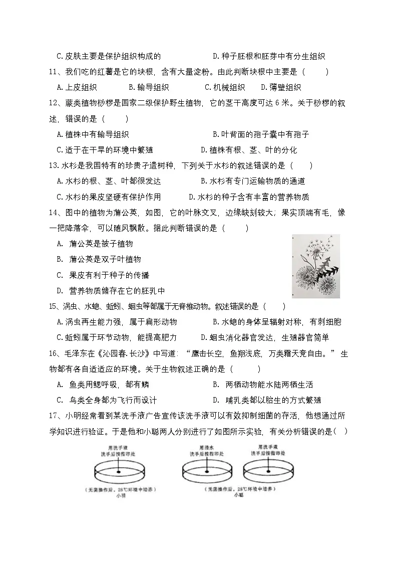 河南省郑州市金水区联考2024-2025学年七年级上学期期末生物试卷第3页