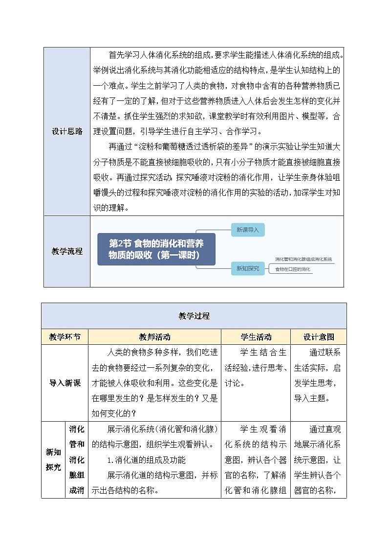 《4.6.2.1食物的消化和营养物质的吸收(第一课时)》教案第3页