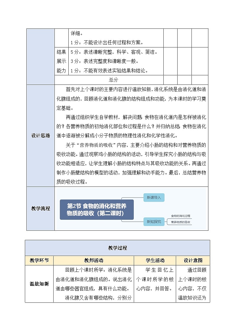 【大单元整体教学设计】北师大版版生物七下 4.6.2.2食物的消化和营养物质的吸收(第二课时)教案第3页