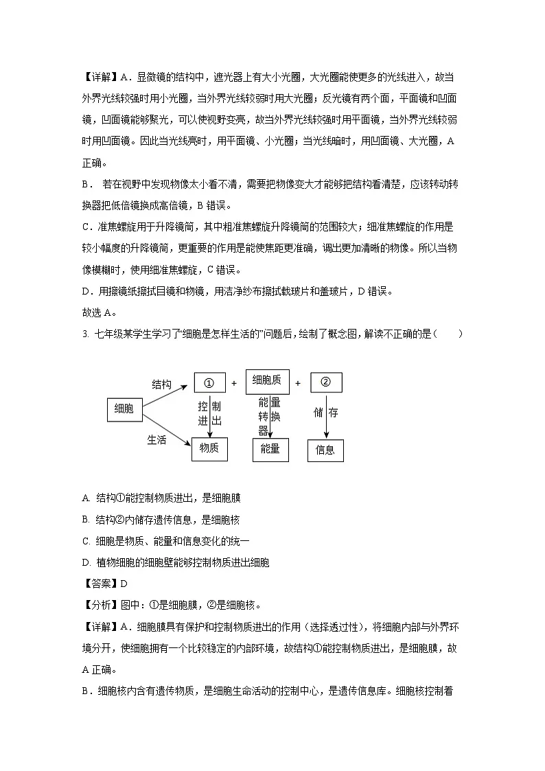 陕西省西安市长安区2024-2025学年七年级上学期第三次月考生物试卷(解析版)第2页