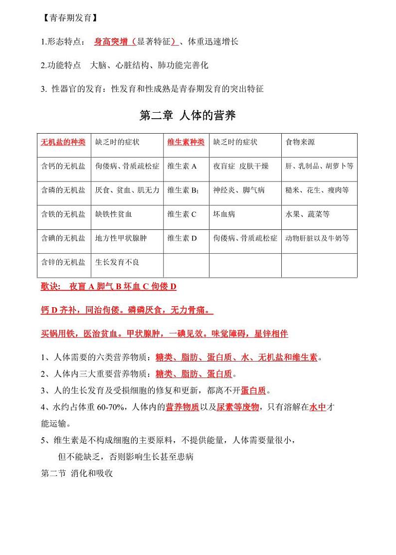 2.人教版生物七年级下册期末复习知识点汇总第2页