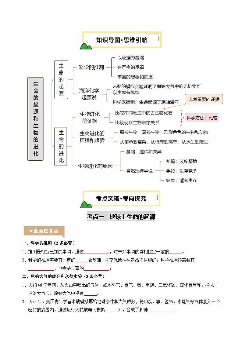 2025年中考生物一轮复习 第23讲 生命的起源和生物的进化(精研讲义)(原卷版)第2页