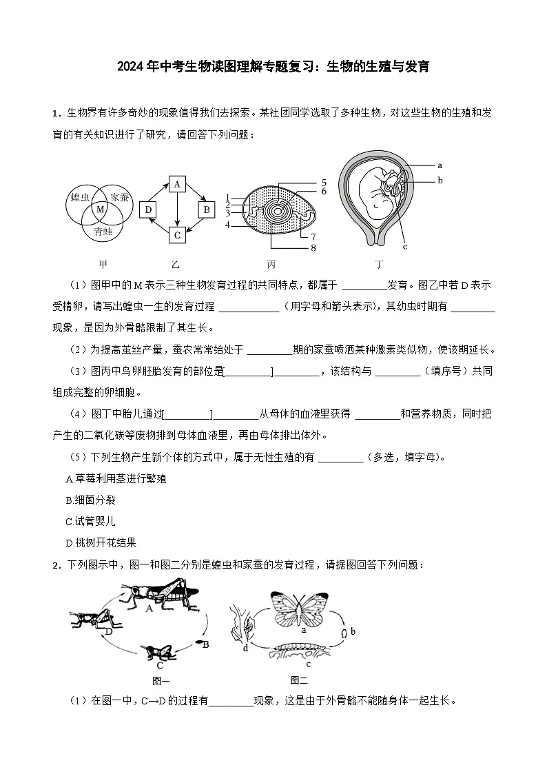 中考生物总复习2024年中考生物读图理解专题复习:生物的生殖与发育(含答案)练习第1页