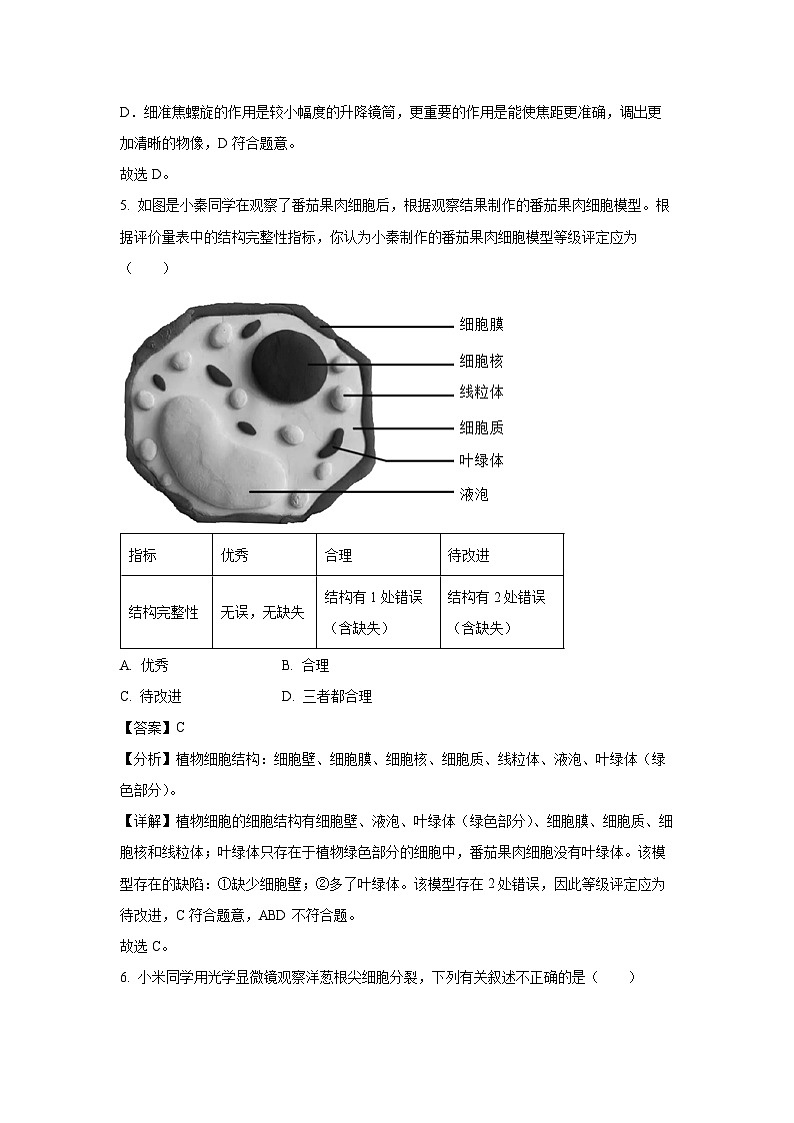 山东省枣庄市峄城区2024-2025学年七年级上学期期末生物生物试卷(解析版)第3页