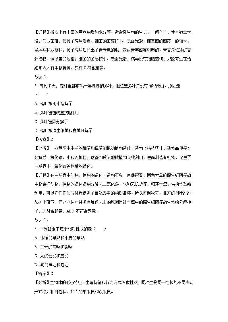 广西贵港市2024-2025学年八年级(上)期末生物试卷(解析版)第3页
