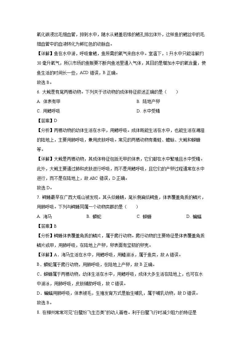 广西柳州市2024-2025学年八年级(上)期末生物试卷(解析版)第3页