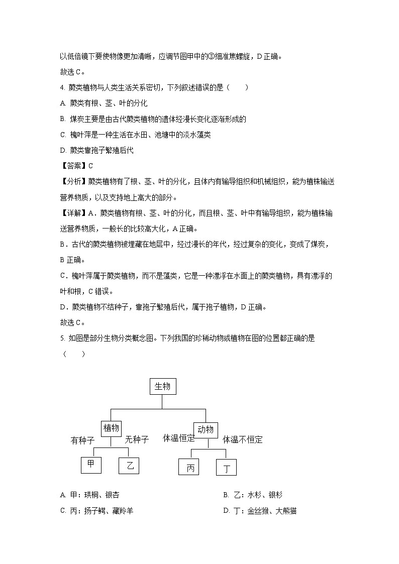 河北省石家庄市栾城区2024-2025学年七年级(上)期末生物试卷(解析版)第3页