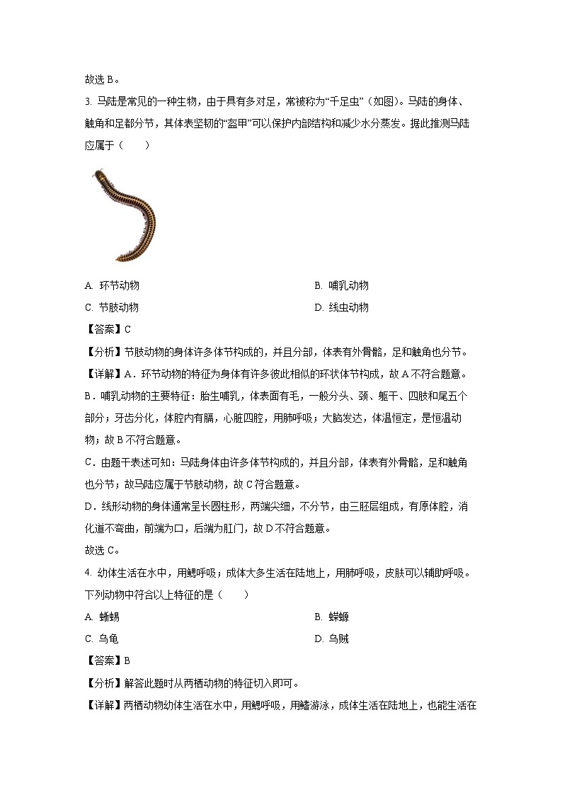 河南省南阳市内乡县2024-2025学年七年级上学期期末生物生物试卷(解析版)第2页