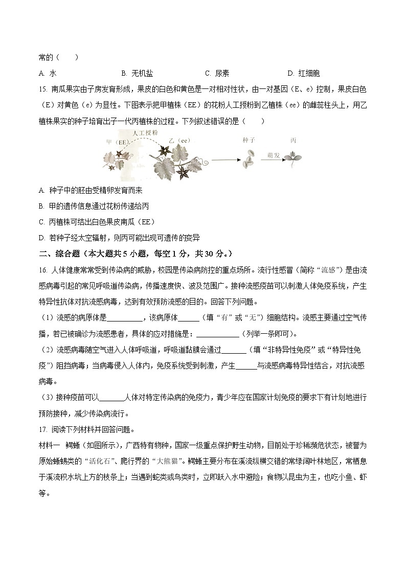 2024年廣西省中考生物試題(含解析)第3頁
