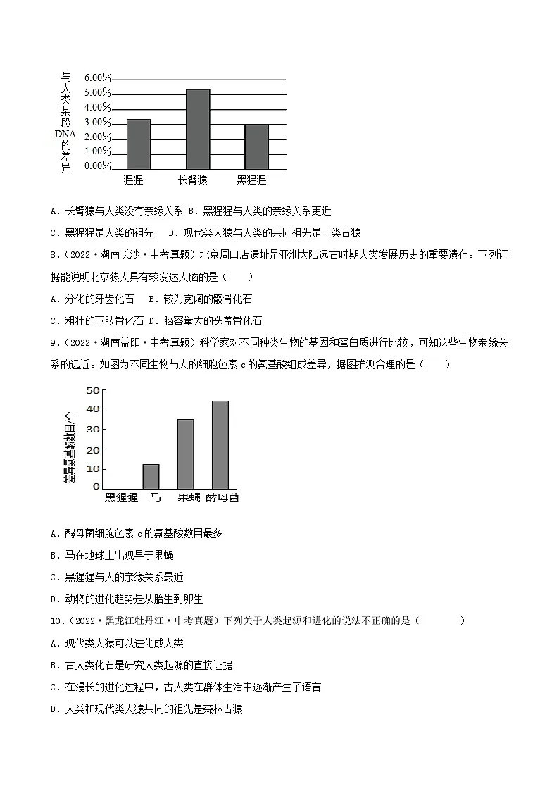 2022--2024年中考生物真题分类汇编-专题06 人的由来(原卷版)第2页