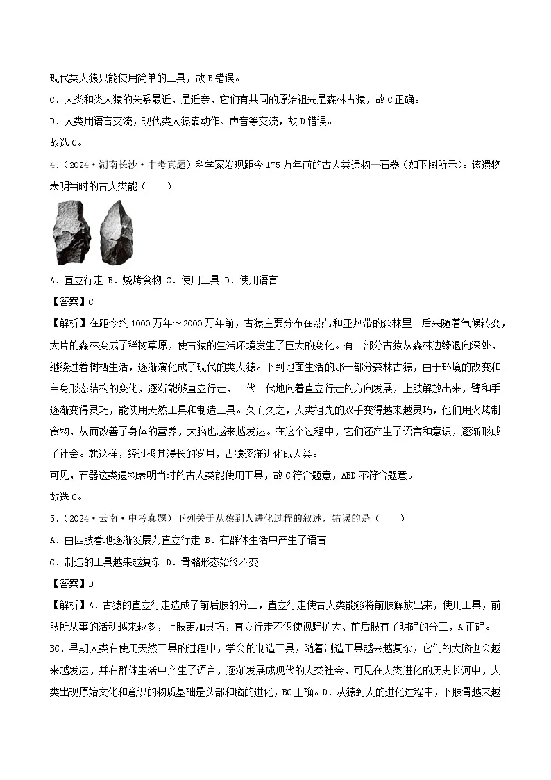 2022--2024年中考生物真题分类汇编-专题06 人的由来(解析版)第2页