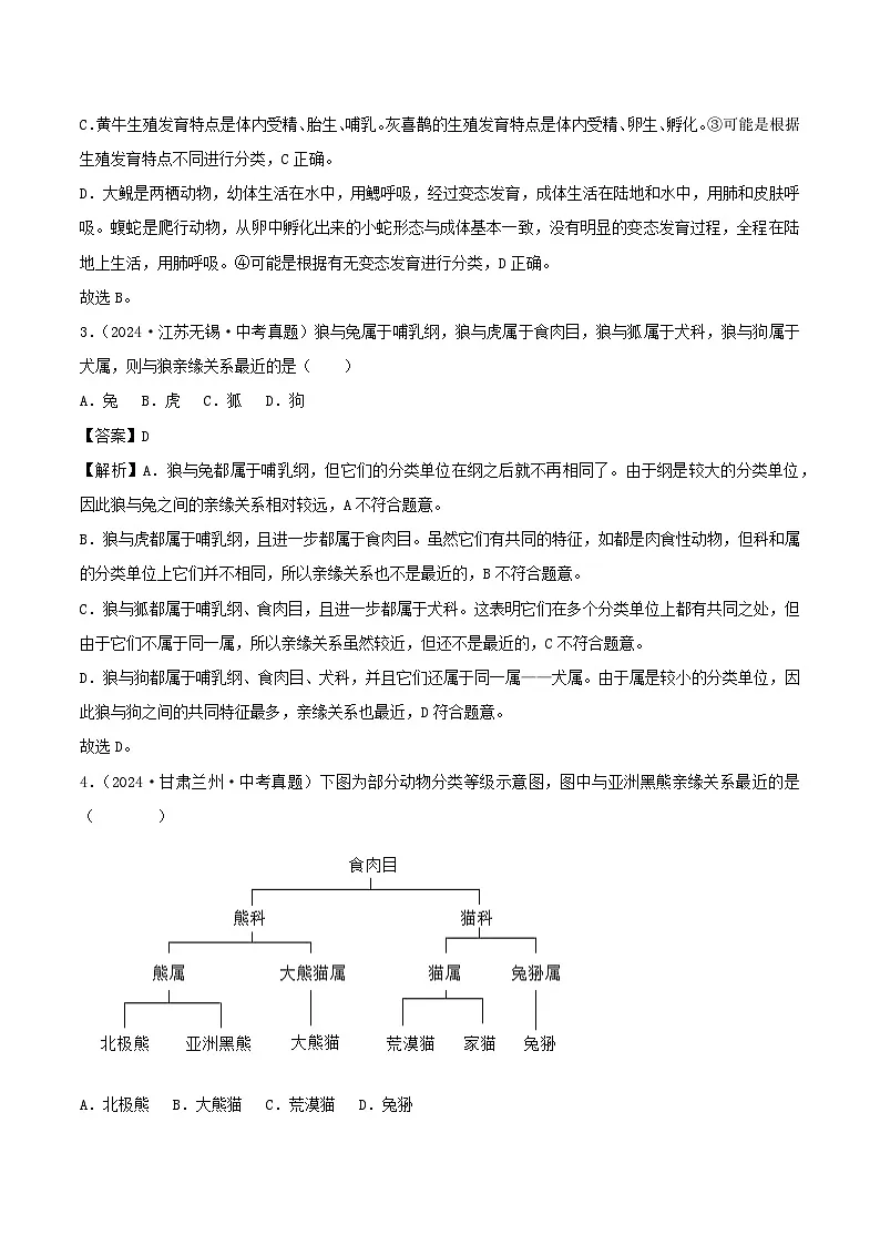 2022--2024年中考生物真题分类汇编-专题14 生物的分类、进化和多样性保护(解析版)第2页