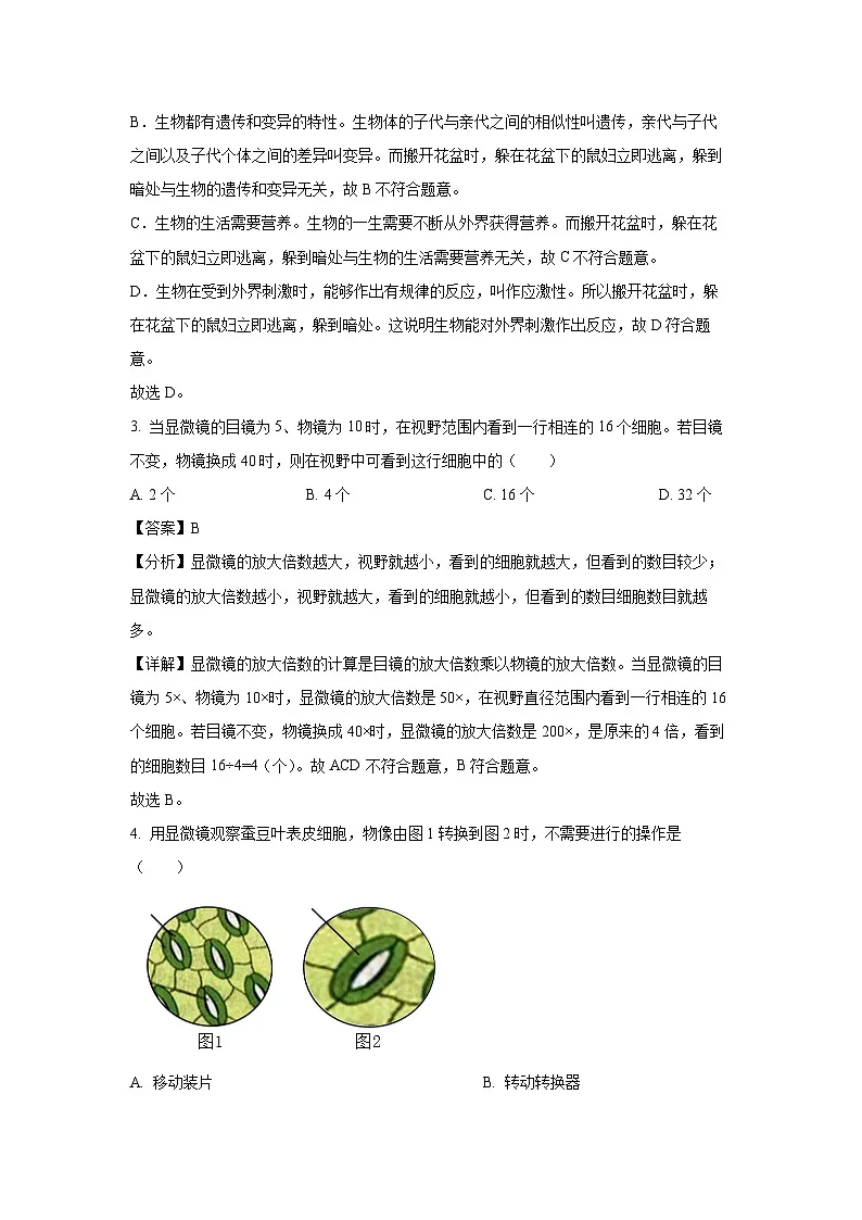 2024~2025学年陕西省咸阳市永寿县七年级上学期期末生物试卷(解析版)第2页