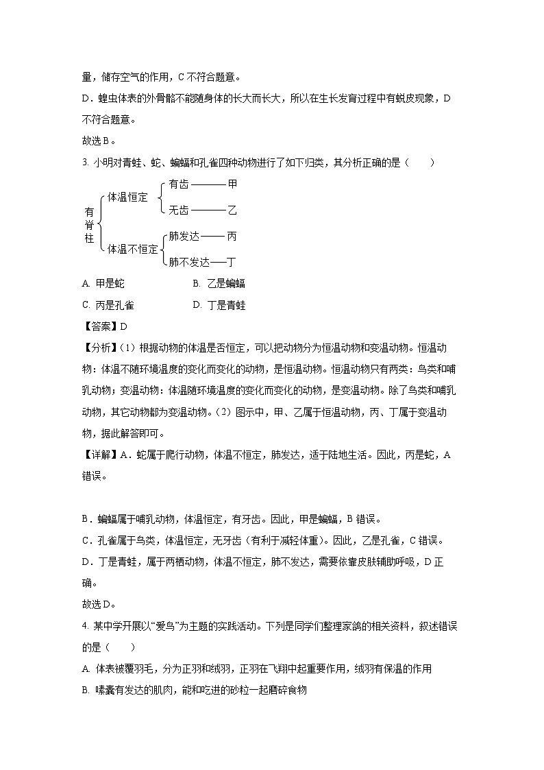 2023~2024学年江苏省徐州市某校七年级下5月月考生物试卷(解析版)第2页