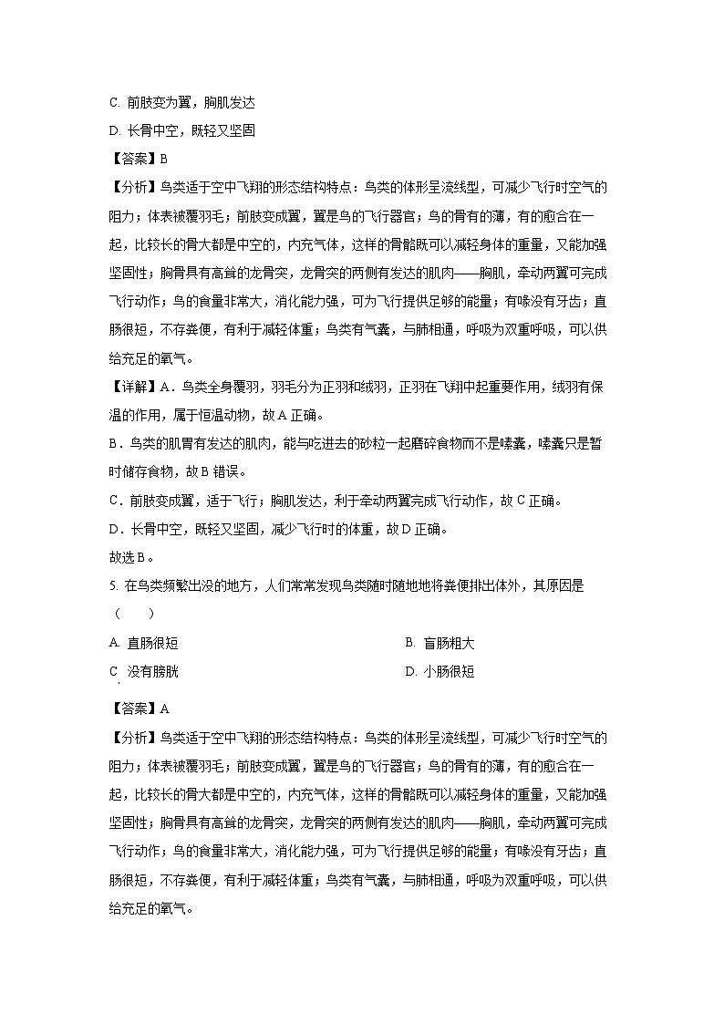 2023~2024学年江苏省徐州市某校七年级下5月月考生物试卷(解析版)第3页