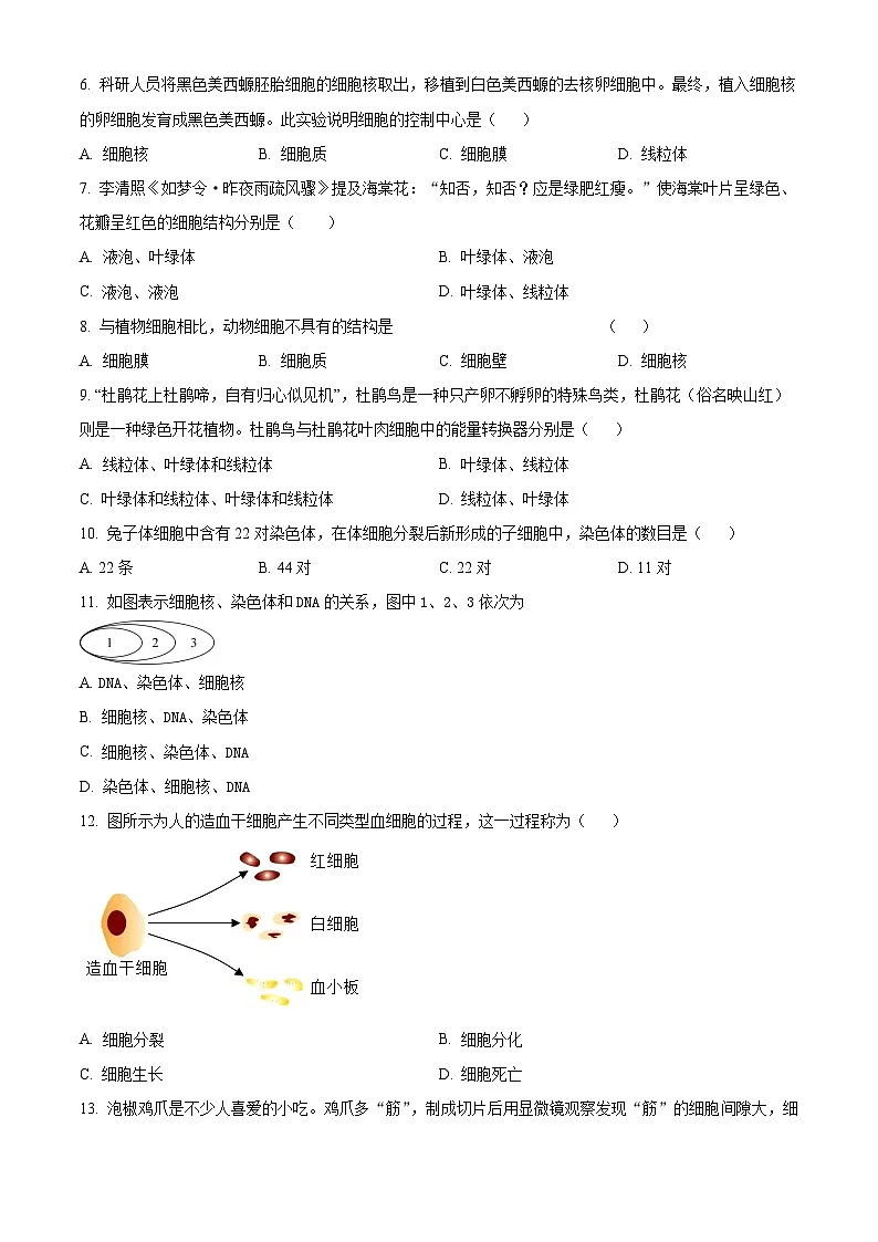 湖南省娄底市娄星区2024-2025学年七年级上学期期末生物试题(原卷版+解析版)第2页