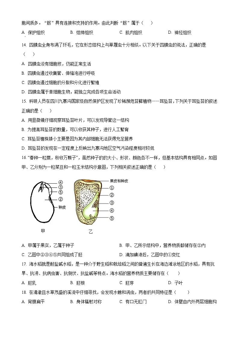 湖南省娄底市娄星区2024-2025学年七年级上学期期末生物试题(原卷版+解析版)第3页