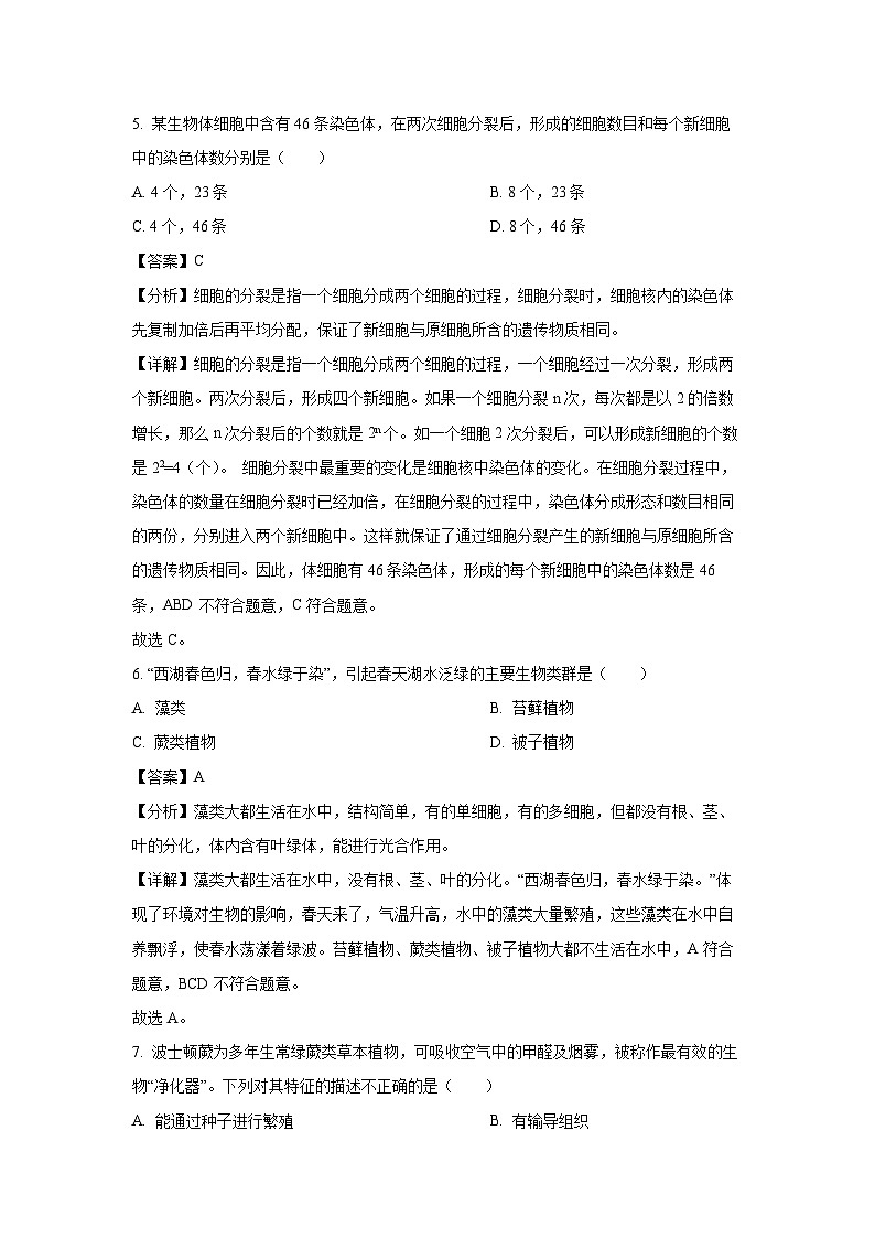 2024~2025学年广西防城港市上思县七年级上学期期中生物试卷(解析版)第3页