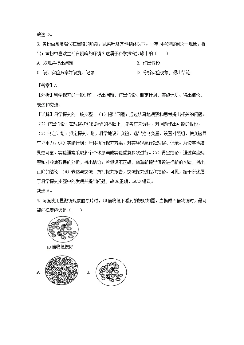 2024~2025学年山东省菏泽市定陶区七年级上学期期末生物试卷(解析版)第2页