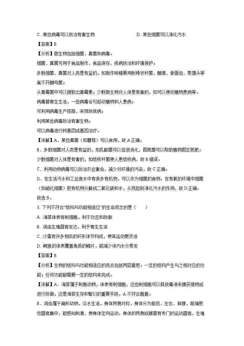 2024~2025学年山东省青岛市李沧区七年级上学期期末生物试卷(解析版)第2页
