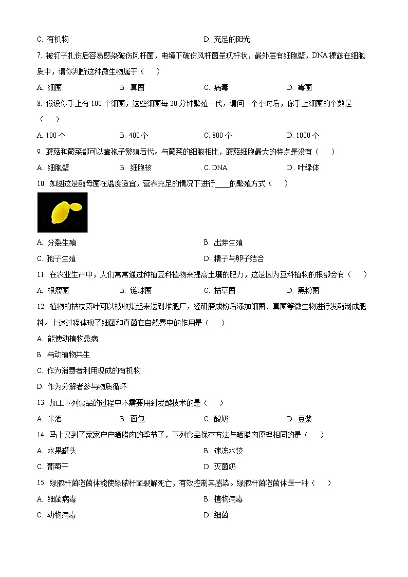 江西省南昌市南昌一中联考2024-2025学年八年级上学期期末生物试题(原卷版+解析版)第2页