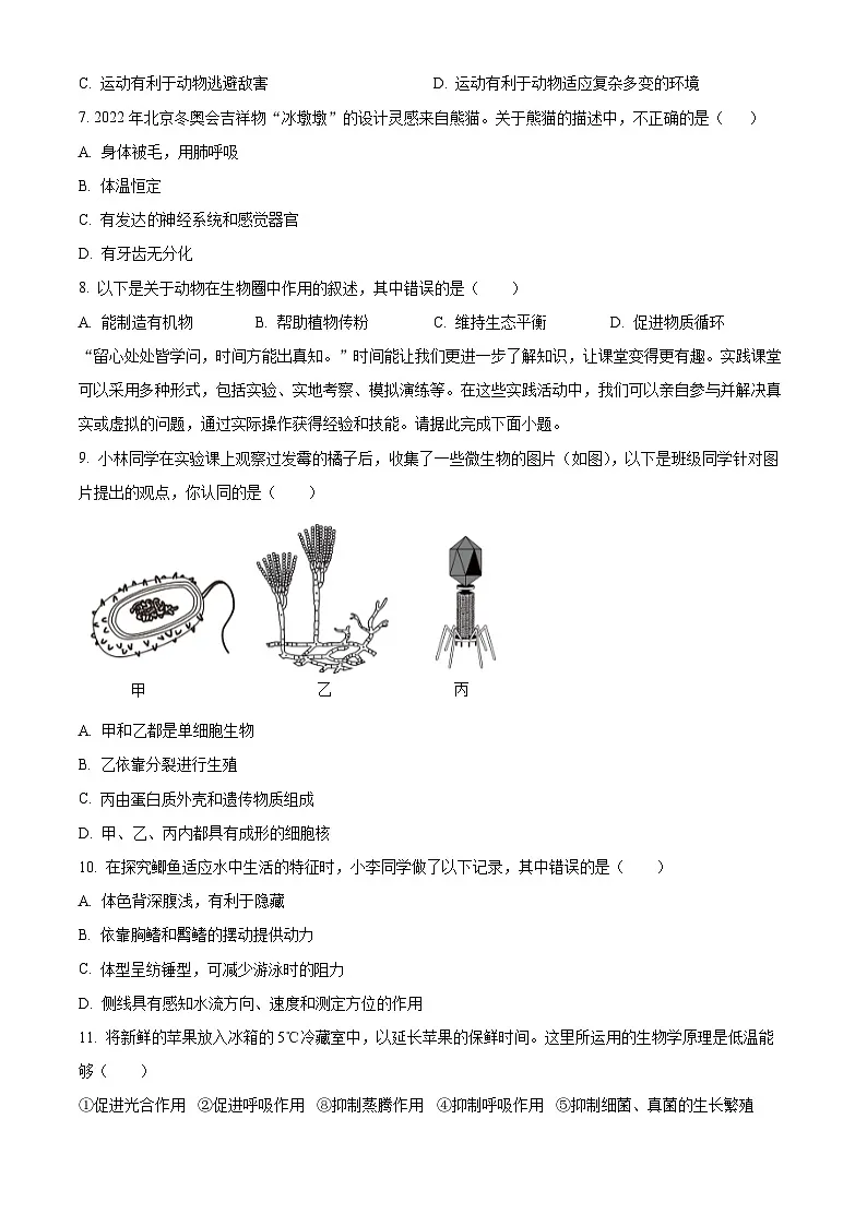 河南省商丘市夏邑县县城中学联考2024-2025学年八年级上学期期末生物试题(原卷版+解析版)第2页