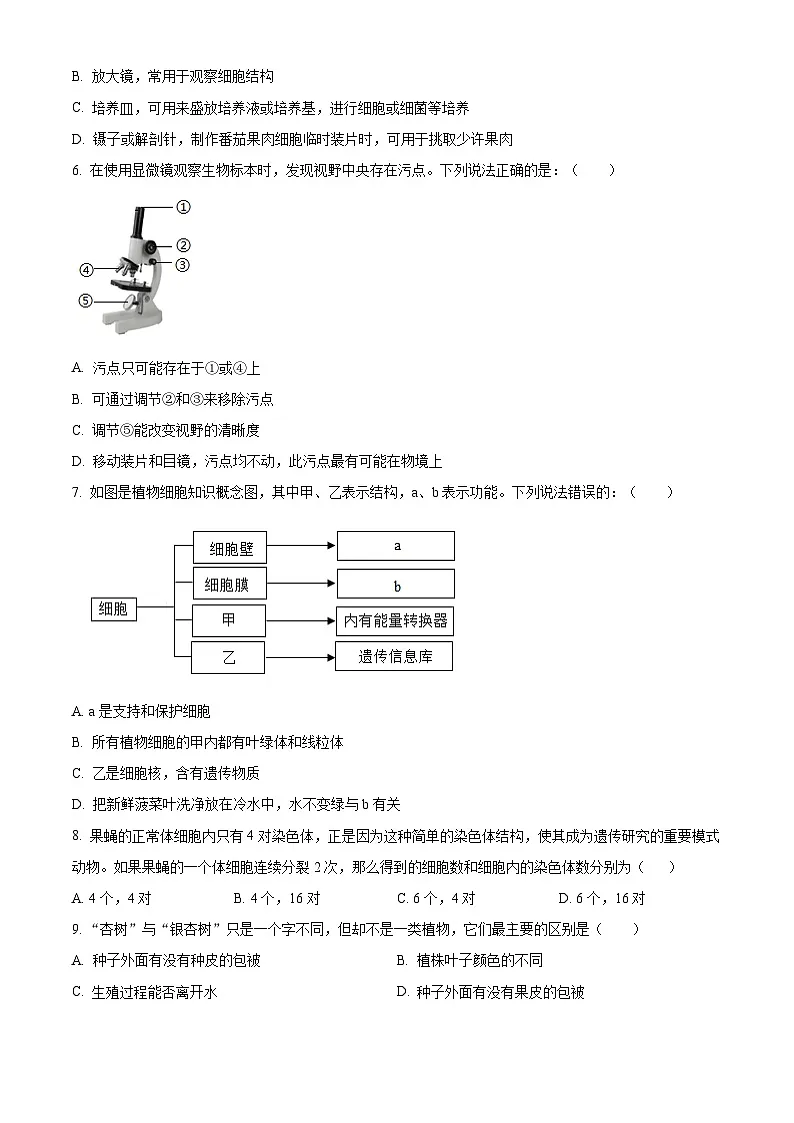 山东省菏泽市曹县2024-2025学年七年级上学期期末生物试题(原卷版+解析版)第2页