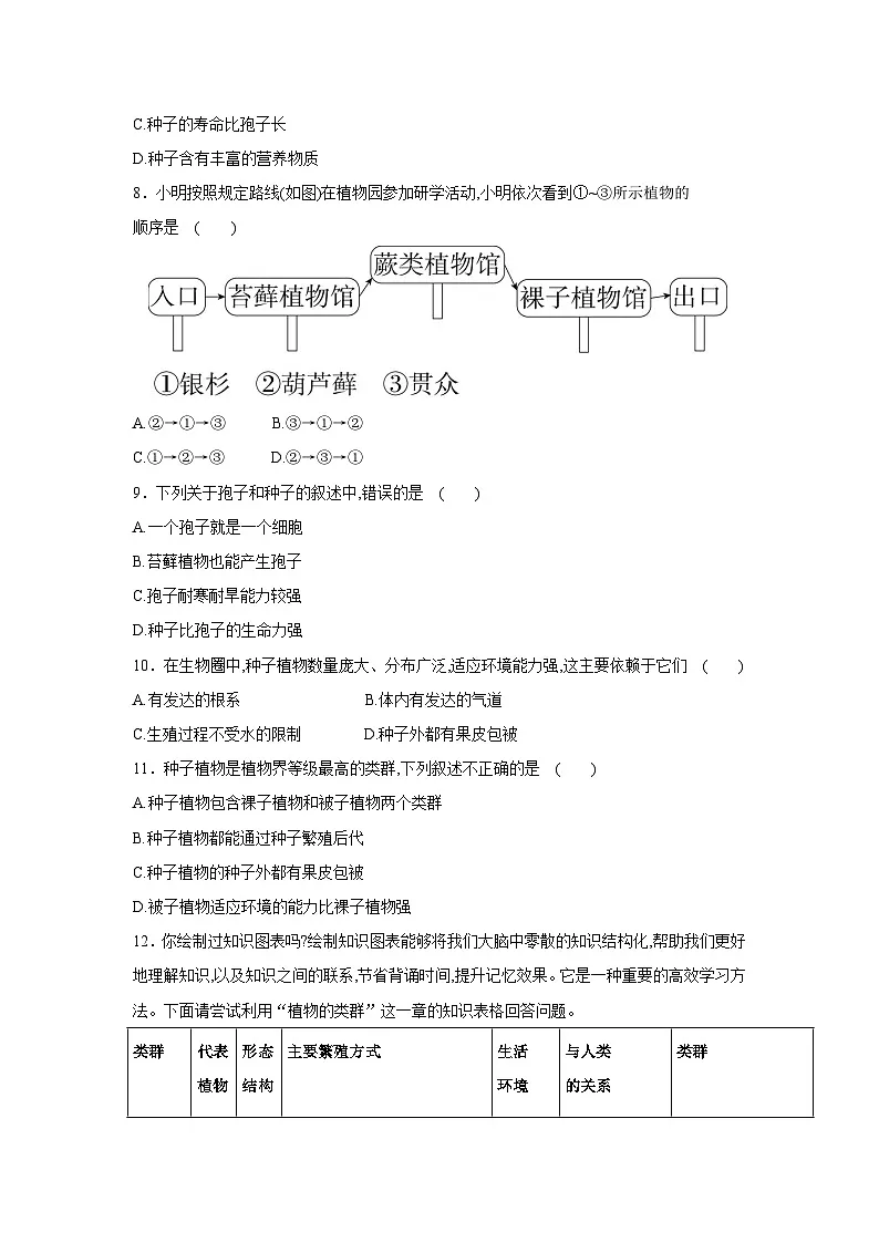 2.1.2.2种子植物(第二课时) 分层作业第2页
