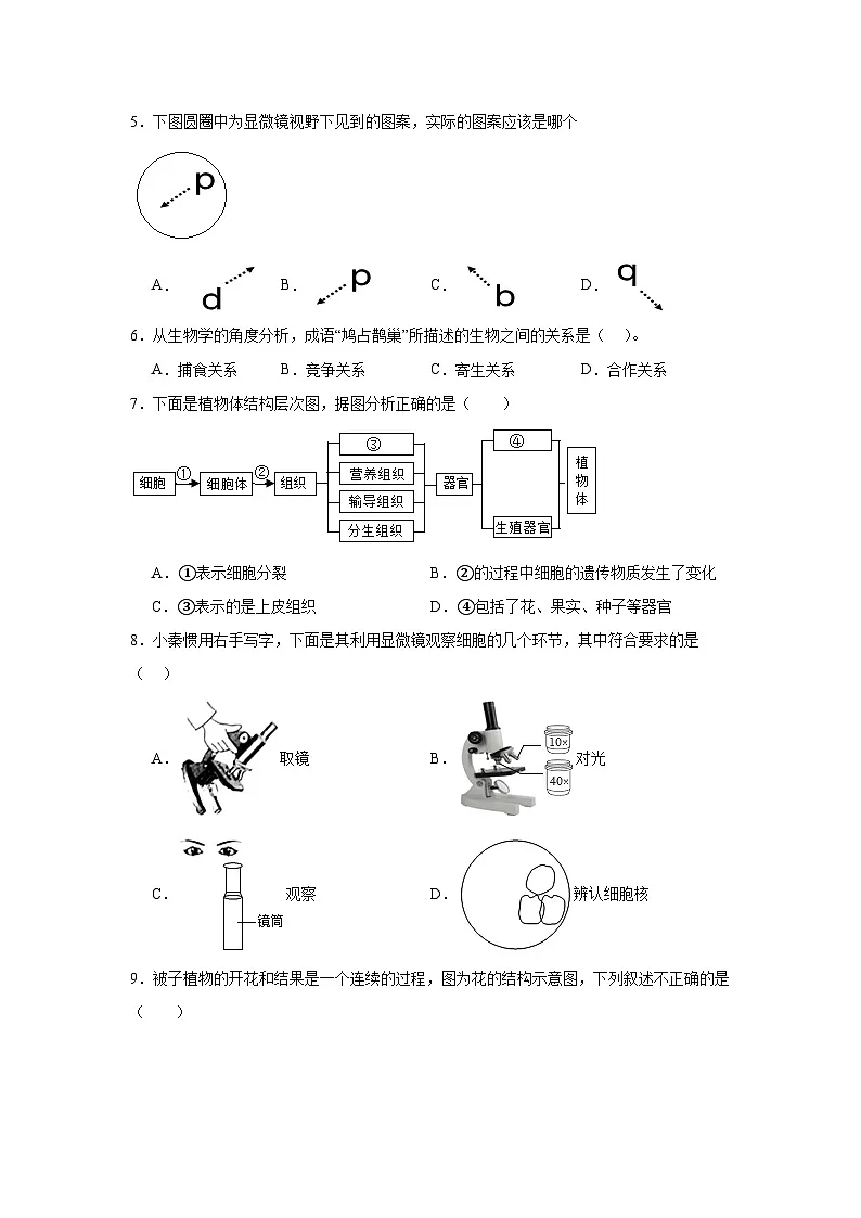 2025年山西省晋中市中考一模生物试题(附答案解析)第2页