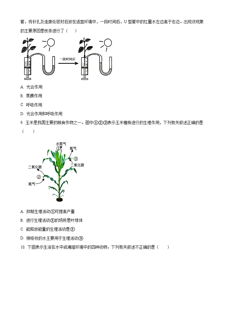 2025年四川省绵阳市游仙区中考一模生物试题(原卷版+解析版)第3页