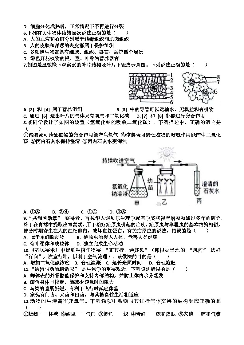 山东济南天桥区2025年八年级生物会考一模考试试题(含答案)第2页