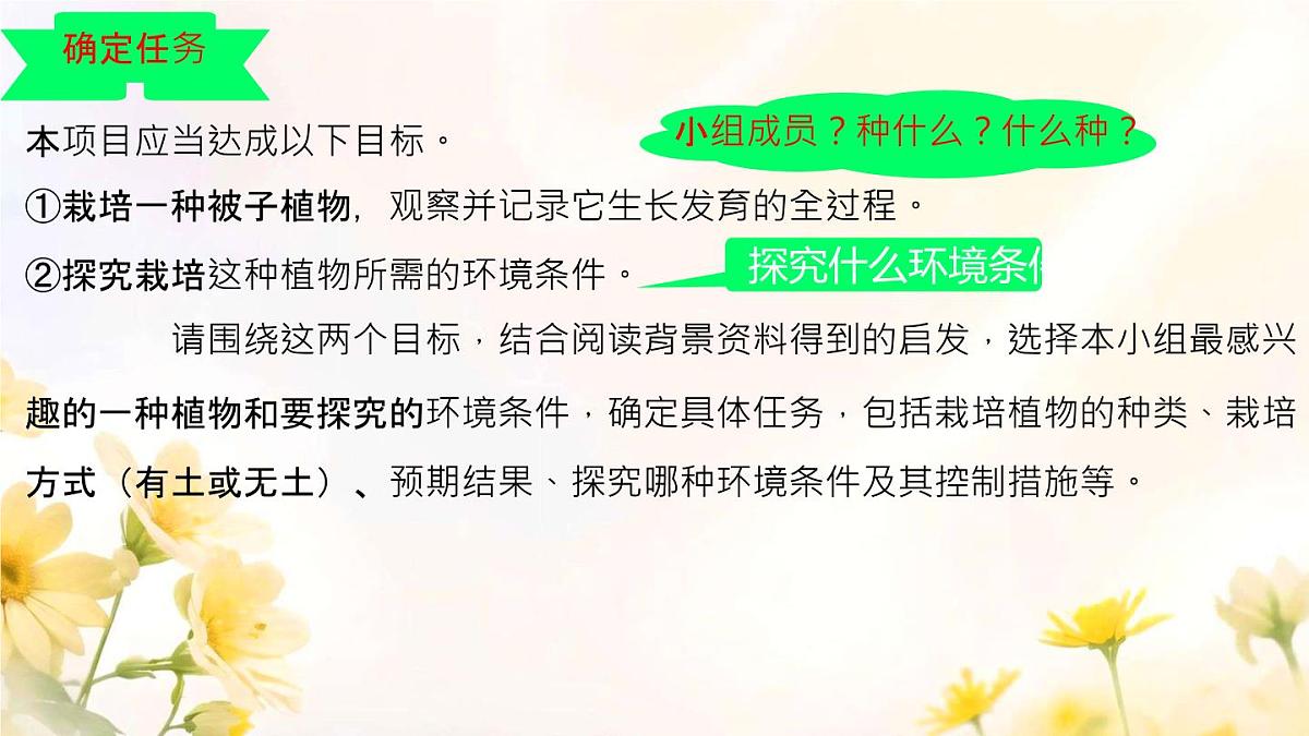 初中 生物 人教版(2024)七年级下册(2024) 第三单元 植物的生活 第二章综合实践项目 栽培一种植物,探究所需的环境条件 课件第8页