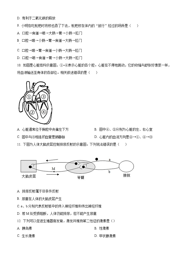2025年四川省绵阳市涪城区八年级中考一模生物试题(原卷版+解析版)第3页