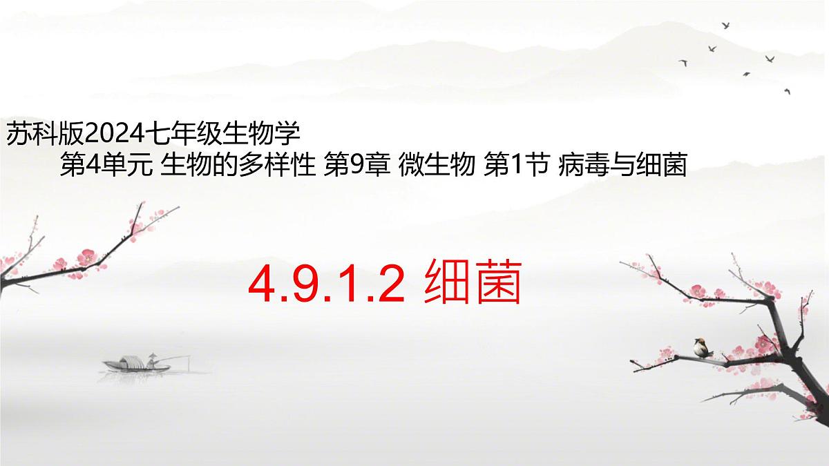 初中 生物 苏科版(2024) 七年级下册4.9.1.2 病毒与细菌 课件第1页