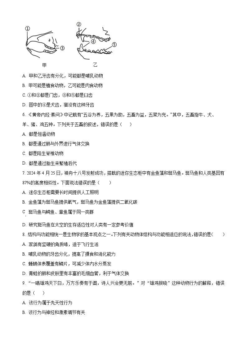 广东省河源市源城区2024-2025学年八年级上学期期末生物试题(原卷版+解析版)第2页