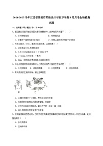 2024-2025学年江苏省淮安市盱眙县八年级下册3月月考生物检测试题（附答案）