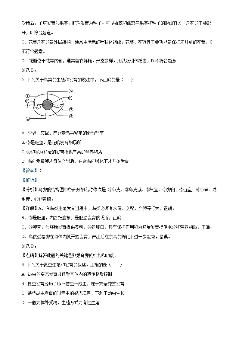 江苏省淮安市淮安经济技术开发区2024-2025学年八年级下学期3月月考 生物试题(含解析)第3页