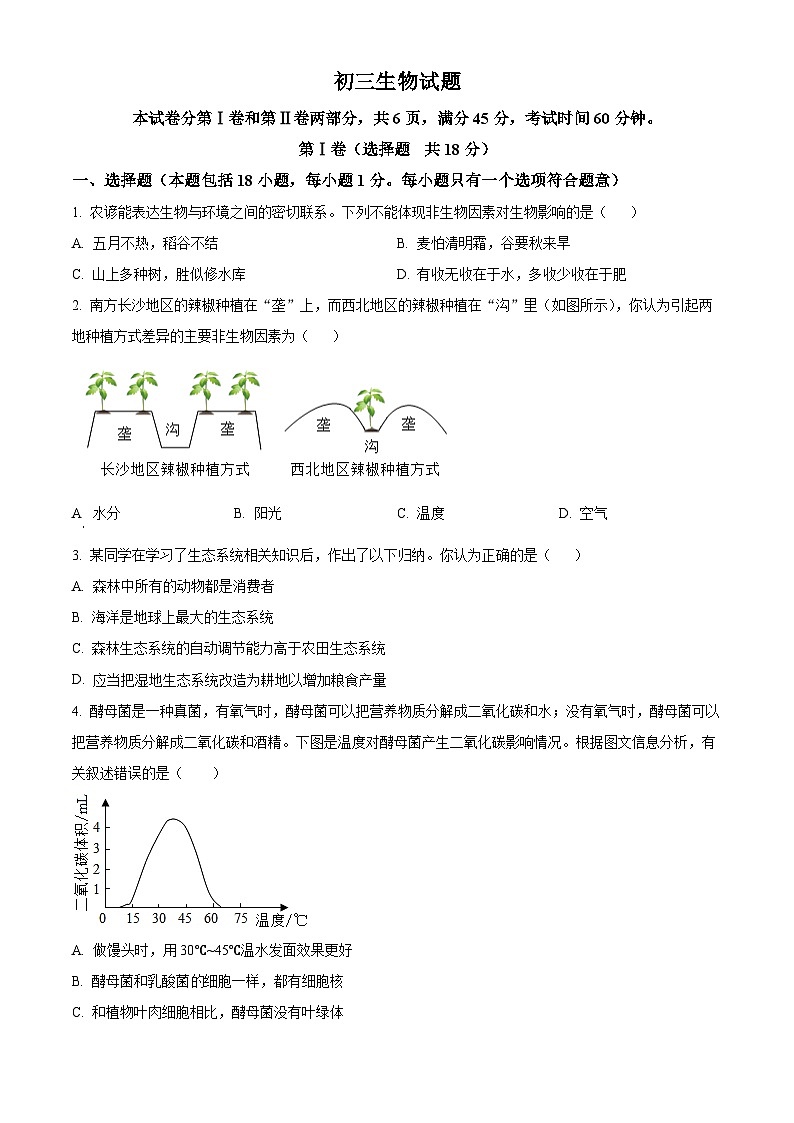 2025年山东省淄博市博山区中考一模生物试题第1页