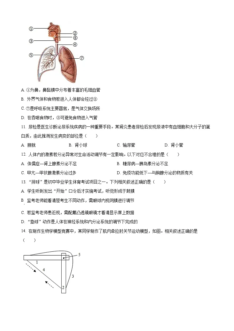 2025年湖南省永州市中考一模生物试题(原卷版+解析版)第3页
