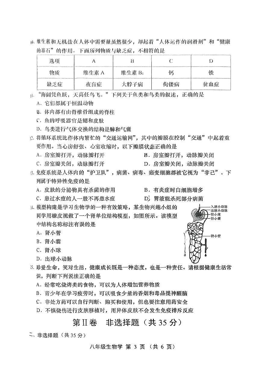 山西省运城市临猗县部分学校2024-2025学年第二学期期中测试八年级生物学第3页
