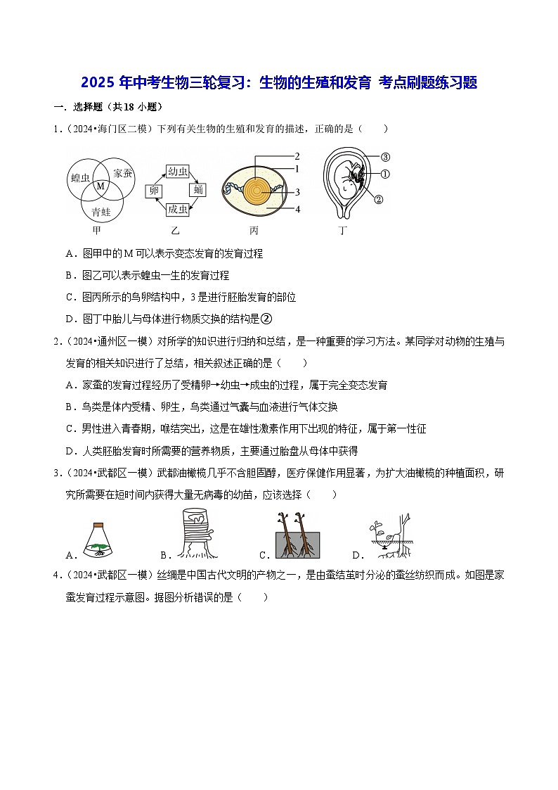 2025年中考生物三轮复习:生物的生殖和发育 考点刷题练习题(含答案解析)第1页