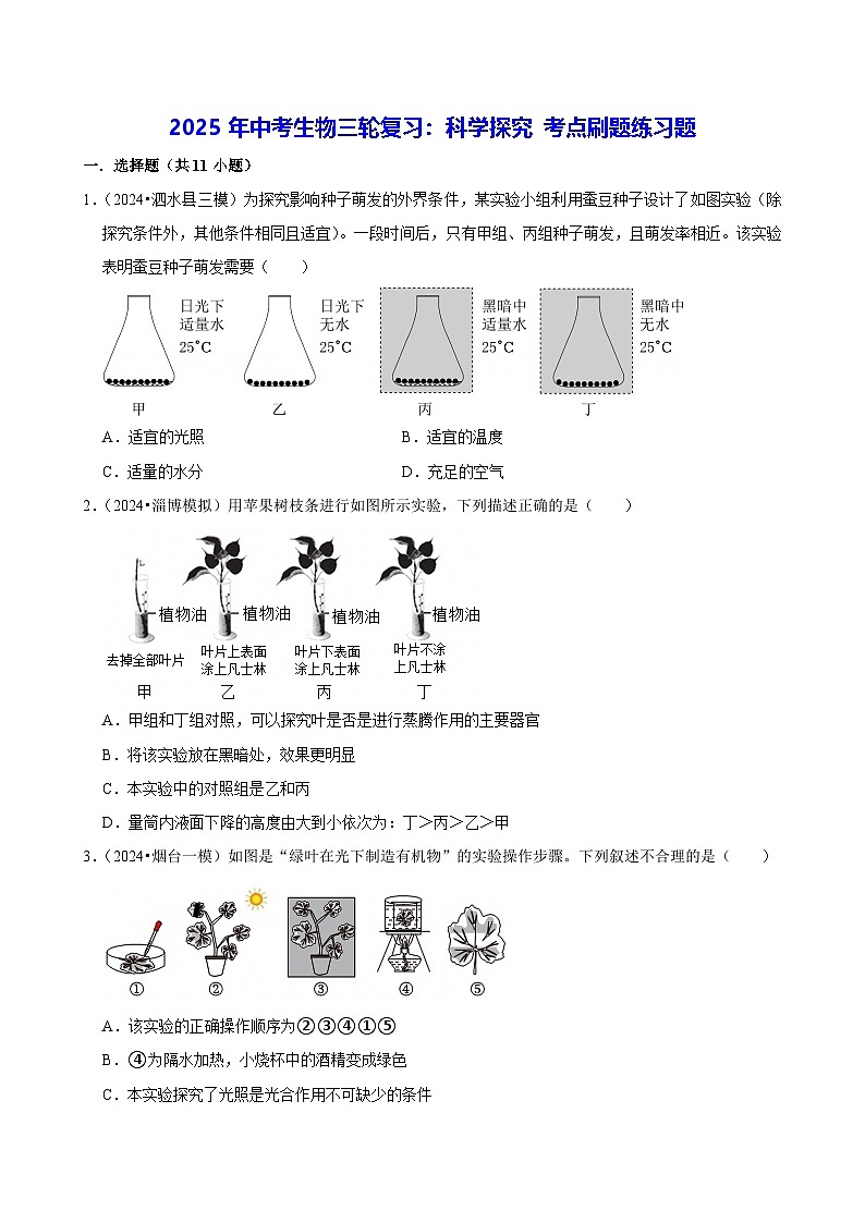 2025年中考生物三轮复习:科学探究 考点刷题练习题(含答案解析)第1页