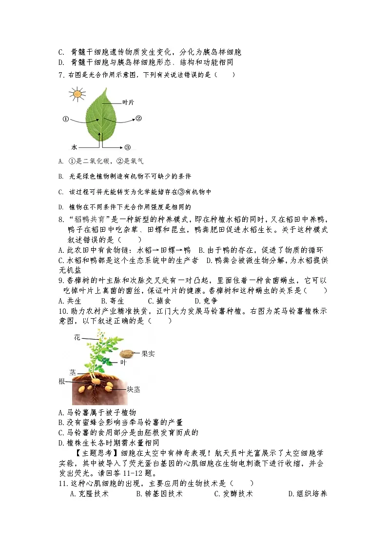 2025年广东省初中生物学中考模拟卷(二)第2页