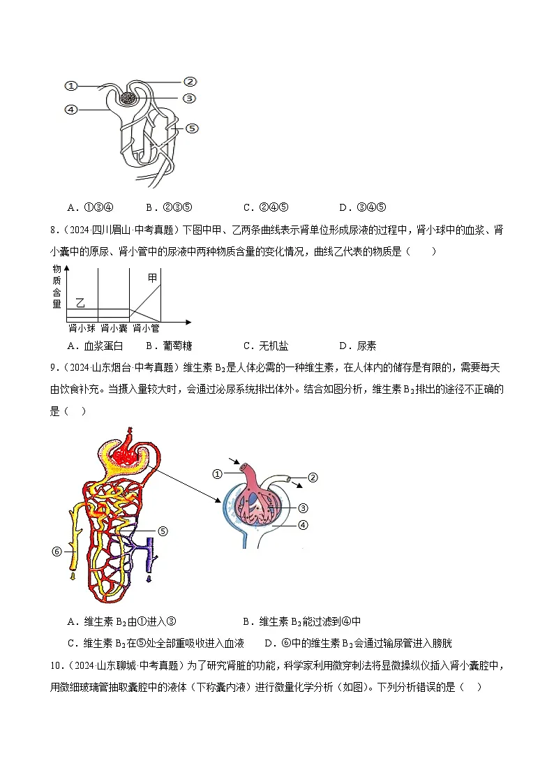 备战2025年中考生物真题分类汇编(全国通用)专题10人体内废物的排出(第01期)(学生版)第2页