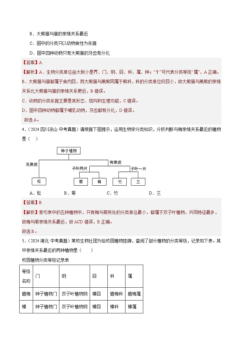 备战2025年中考生物真题分类汇编(全国通用)专题14生物的分类、进化和多样性保护(第01期)(教师版)第2页