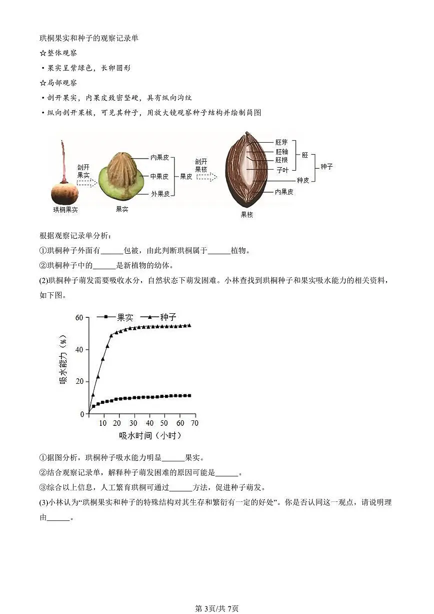 2025北京初一(上)期末真题生物汇编:被子植物的一生章节综合第3页