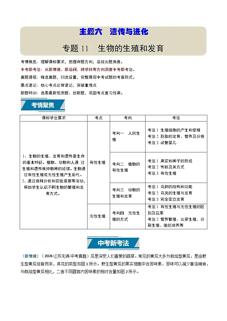 备战2025年中考生物真题分类汇编(江苏专用)专题11生物的生殖和发育(解析版)第1页